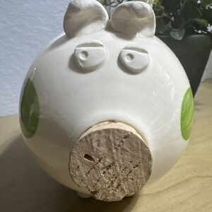Ceramic Piggy Bank 2008 Green Polka Dots 6" Tall X 5" Wide Aprox Desalvo Studio?